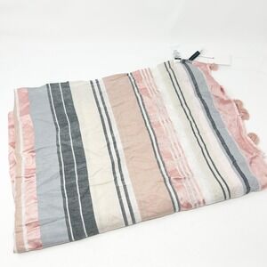 NWT Ann Taylor Womens Satin Lightweight‎ Striped Tassel Scarf Pink Gray Beige